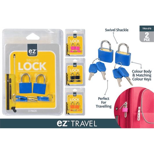 EZ Travel 2pcs Mini Padlock with Key for Secure Safe Travelling Swivel Shackle