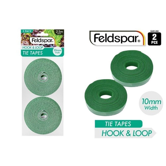 Feldspar 2 Roll Tie Tape Plant Ties Hook & Loop Garden Bamboo Cane Wrap-Support 2.5m