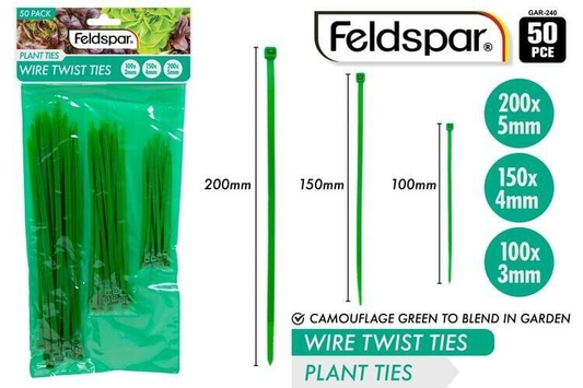 Feldspar 50 Pcs Green 3 Sizes Network Plastic Wire Zip Cord Strap Nylon Cable Tie