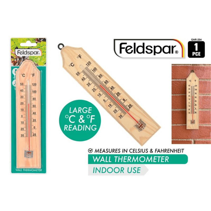 Feldspar Thermometer Temperature Wood Measure Celsius Fahrenheit Indoor Outdoor