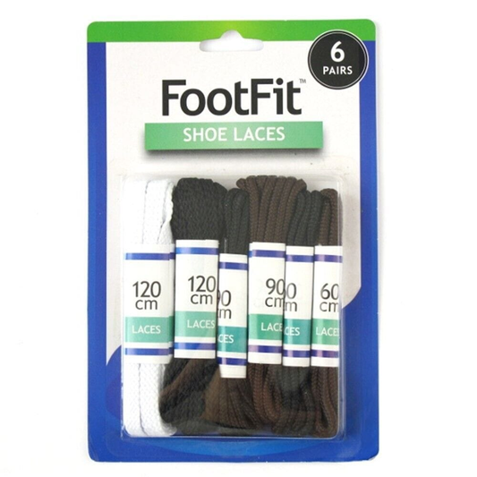 FootFit 6 Pairs Shoelaces Coloured Round Oval Bootlace Sneaker shoe laces Black White