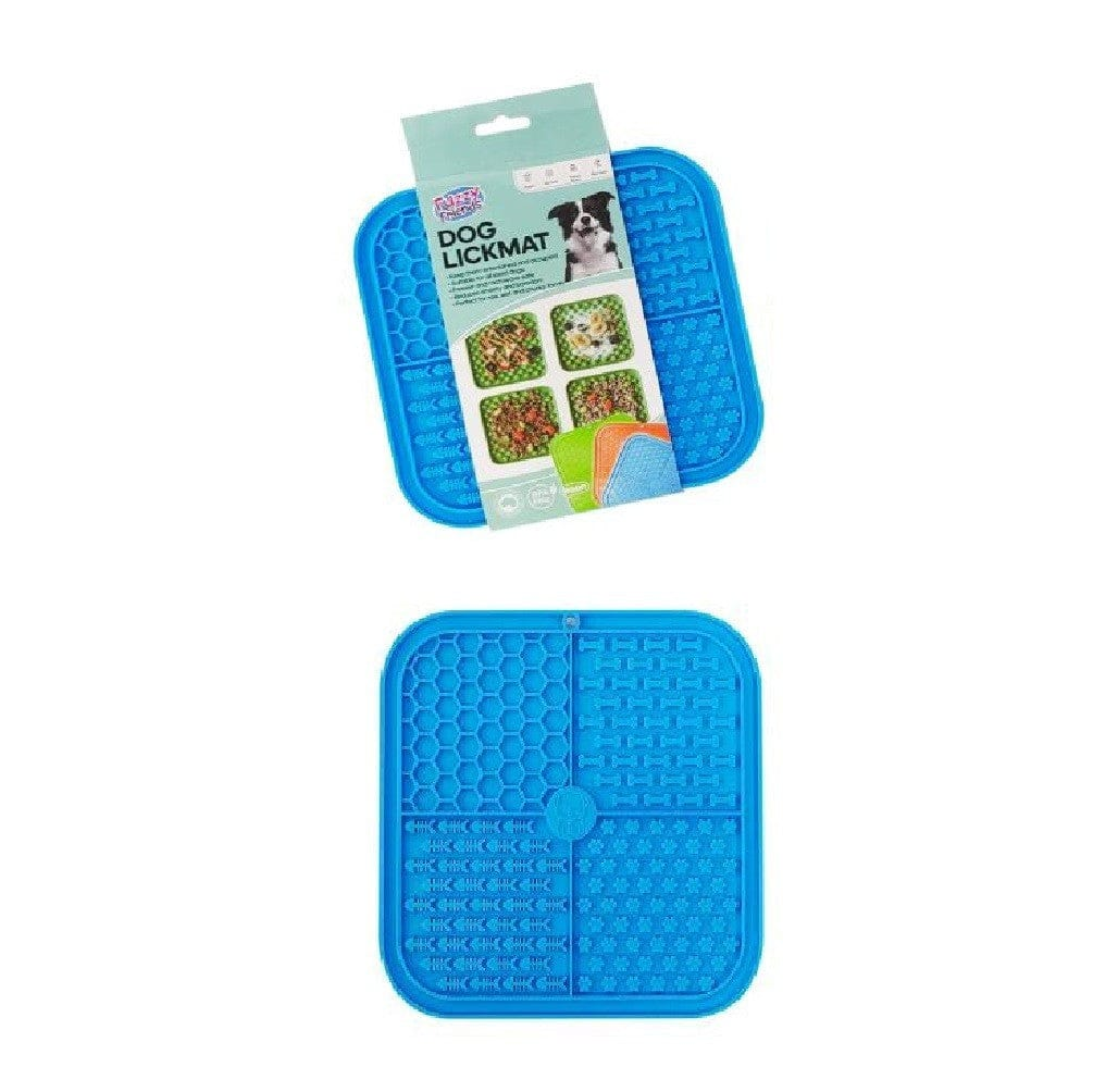 Fuzzy Friends Blue Dog Lick Mat Slow Feeder Non-Slip Pet Calming Mat for Wet Food & Treats Peanut