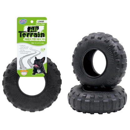 Fuzzy Friends Chewer Large Heavy Duty Terrain Rubber Tyre Chew Dog Puppy Tough Durable Toy Dental Hygiene
