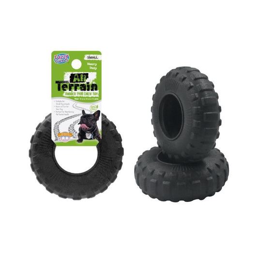 Fuzzy Friends Chewer Small Heavy Duty Terrain Rubber Tyre Chew Dog Puppy Tough Durable Toy Dental Hygiene