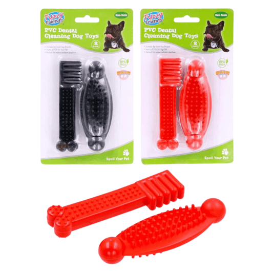 Fuzzy Friends Dog Toys 2Pk PVC Dental Health Cleaning Dog Pet Toy Gums Teeth Chew