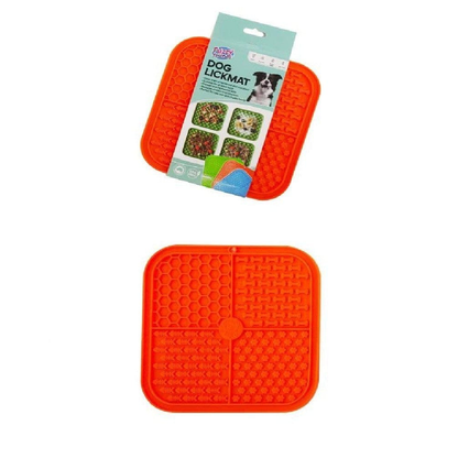 Fuzzy Friends Orange Dog Lick Mat Slow Feeder Non-Slip Pet Calming Mat for Wet Food & Treats Peanut