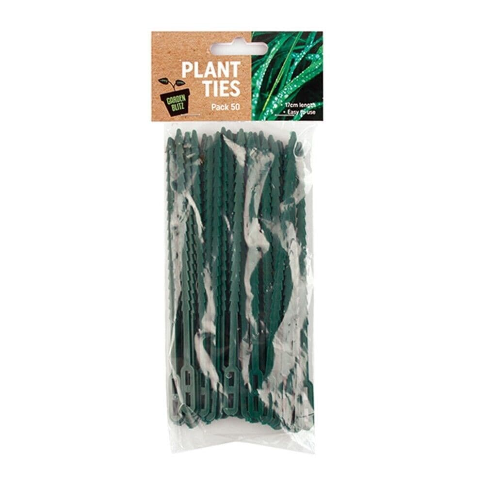 Garden Blitz Plant ties 50 Plant Tie Plastic Cable Green Garden Adjustable Climbing Support Reuse 17cm