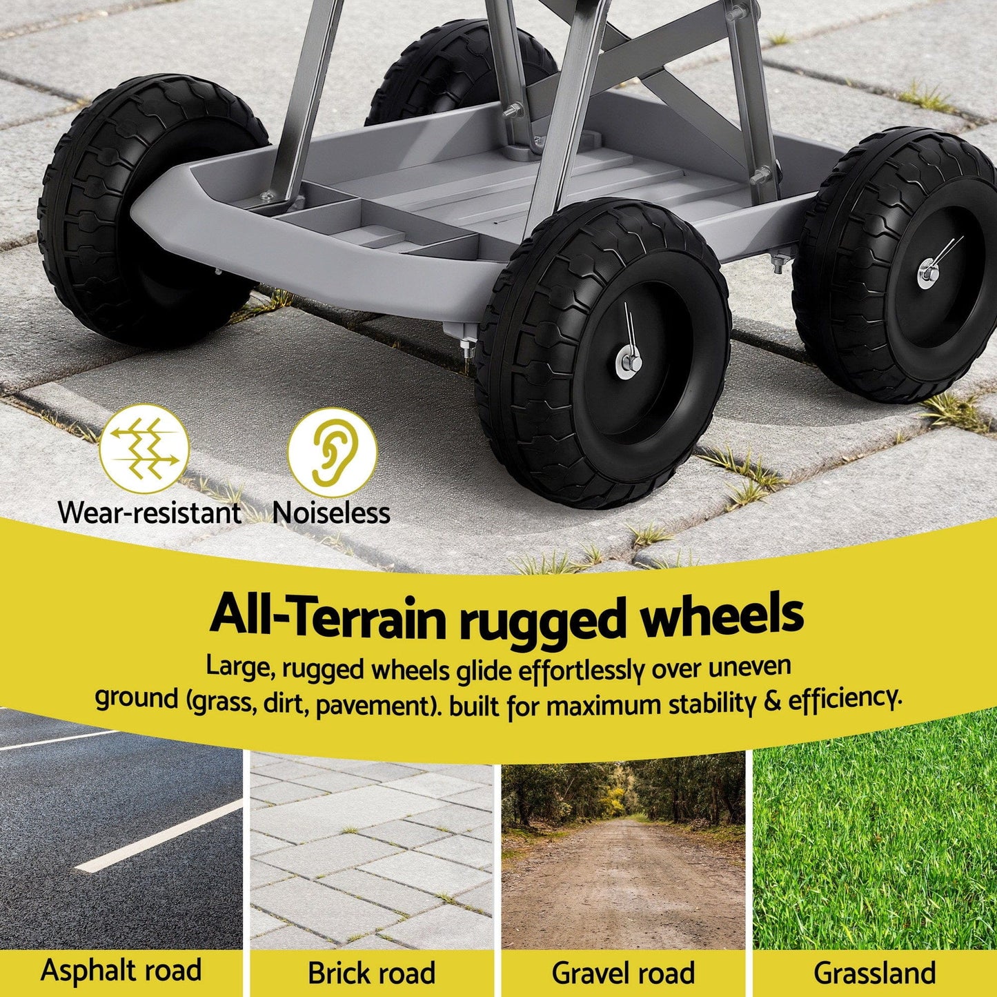 Gardeon Baby & Kids > Kid's Furniture > Kid's Tables, Chairs & Seats Gardeon Garden Cart Seat with Wheels, Rolling Work Stool with Tool Storage Tray, 440lbs (200kg) Heavy Duty Capacity Garden Stool for Outdoor Yard Work, Car Detailing, and Garage Maintenance, Grey/Black