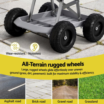 Gardeon Baby & Kids > Kid's Furniture > Kid's Tables, Chairs & Seats Gardeon Garden Cart Seat with Wheels, Rolling Work Stool with Tool Storage Tray, 440lbs (200kg) Heavy Duty Capacity Garden Stool for Outdoor Yard Work, Car Detailing, and Garage Maintenance, Grey/Black