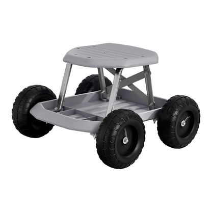Gardeon Baby & Kids > Kid's Furniture > Kid's Tables, Chairs & Seats Gardeon Garden Cart Seat with Wheels, Rolling Work Stool with Tool Storage Tray, 440lbs (200kg) Heavy Duty Capacity Garden Stool for Outdoor Yard Work, Car Detailing, and Garage Maintenance, Grey/Black