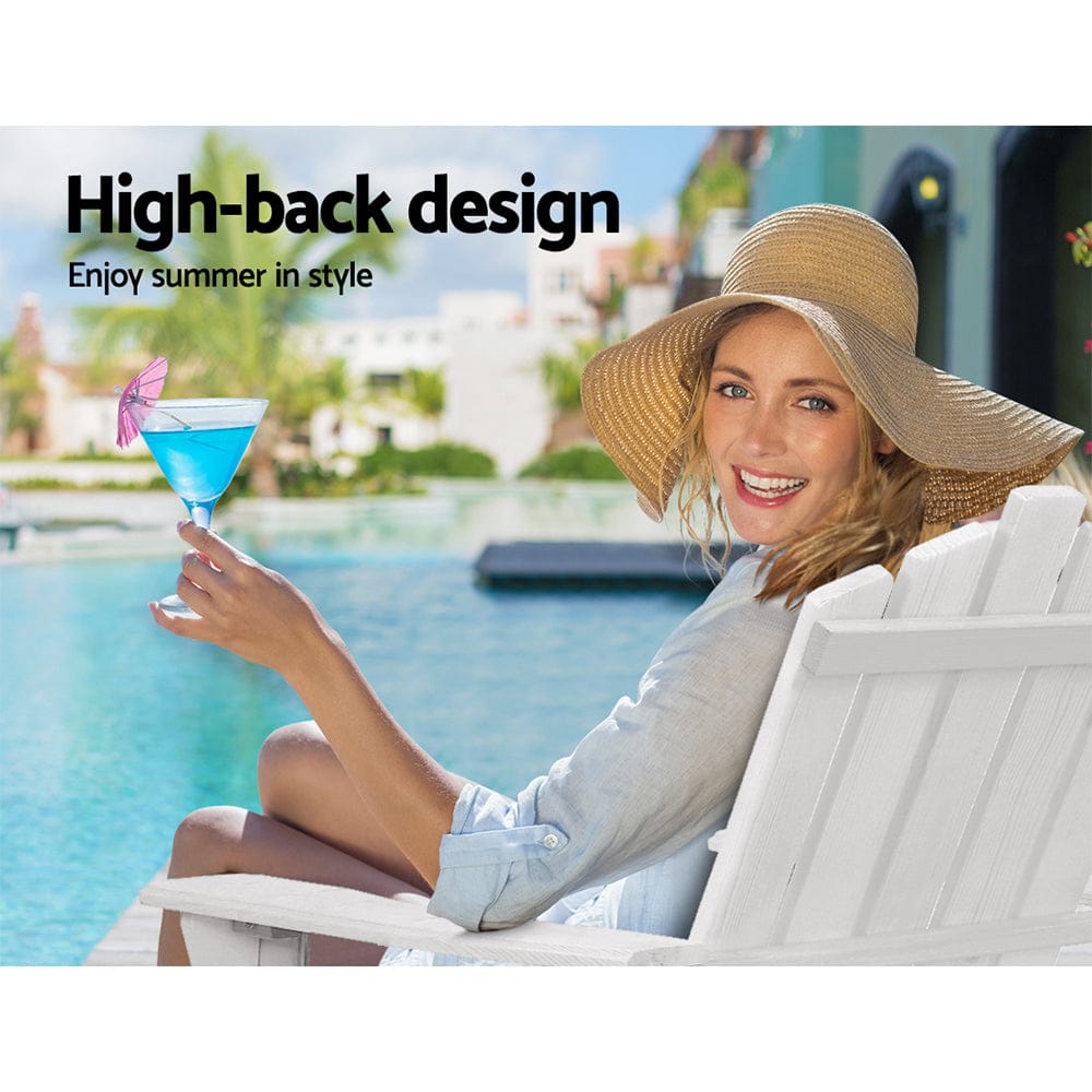Gardeon Furniture > Outdoor > Outdoor Chairs Gardeon 2PC Adirondack Outdoor Table and Chair Wooden Beach Chair Patio Furniture White