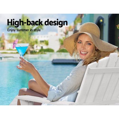 Gardeon Furniture > Outdoor > Outdoor Chairs Gardeon 2PC Adirondack Outdoor Table and Chair Wooden Beach Chair Patio Furniture White