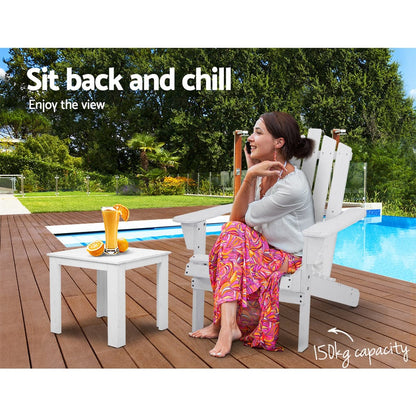Gardeon Furniture > Outdoor > Outdoor Chairs Gardeon 2PC Adirondack Outdoor Table and Chair Wooden Beach Chair Patio Furniture White