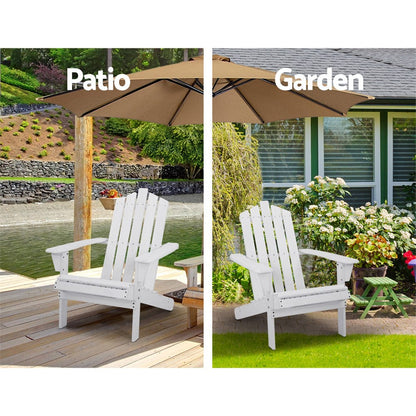 Gardeon Furniture > Outdoor > Outdoor Chairs Gardeon 2PC Adirondack Outdoor Table and Chair Wooden Beach Chair Patio Furniture White