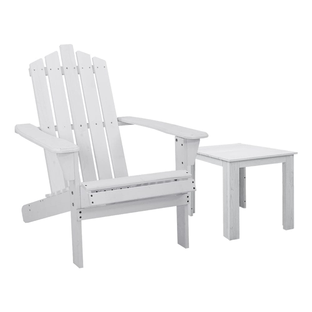 Gardeon Furniture > Outdoor > Outdoor Chairs Gardeon 2PC Adirondack Outdoor Table and Chair Wooden Beach Chair Patio Furniture White