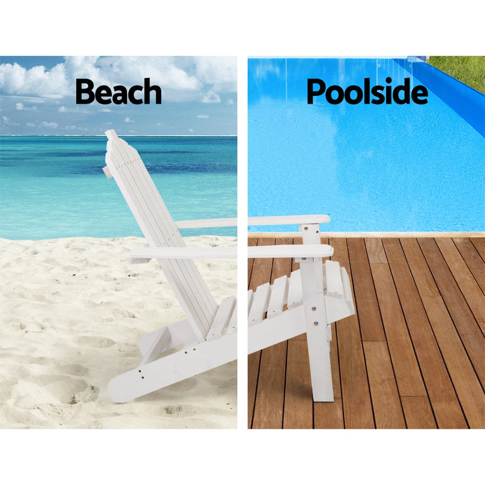Gardeon Furniture > Outdoor > Outdoor Chairs Gardeon 2PC Adirondack Outdoor Table and Chair Wooden Beach Chair Patio Furniture White