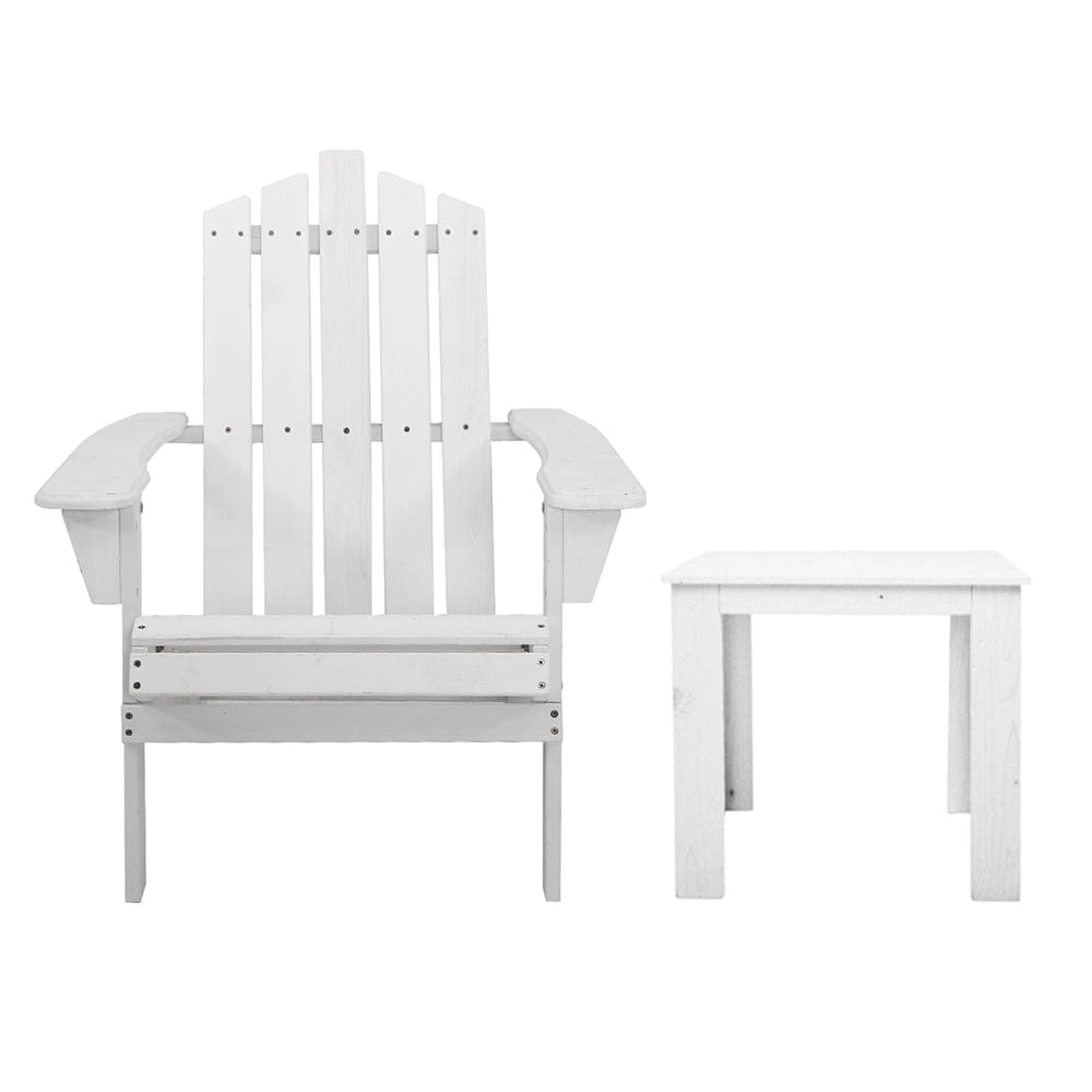 Gardeon Furniture > Outdoor > Outdoor Chairs Gardeon 2PC Adirondack Outdoor Table and Chair Wooden Beach Chair Patio Furniture White