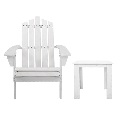 Gardeon Furniture > Outdoor > Outdoor Chairs Gardeon 2PC Adirondack Outdoor Table and Chair Wooden Beach Chair Patio Furniture White