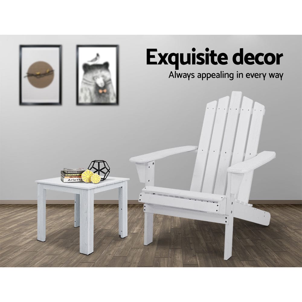 Gardeon Furniture > Outdoor > Outdoor Chairs Gardeon 2PC Adirondack Outdoor Table and Chair Wooden Beach Chair Patio Furniture White