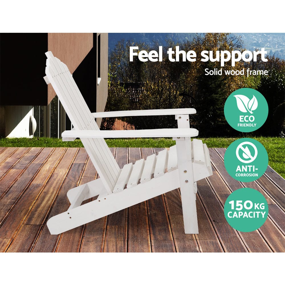 Gardeon Furniture > Outdoor > Outdoor Chairs Gardeon 2PC Adirondack Outdoor Table and Chair Wooden Beach Chair Patio Furniture White