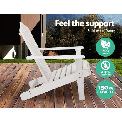 Gardeon Furniture > Outdoor > Outdoor Chairs Gardeon 2PC Adirondack Outdoor Table and Chair Wooden Beach Chair Patio Furniture White