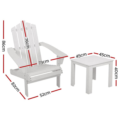 Gardeon Furniture > Outdoor > Outdoor Chairs Gardeon 2PC Adirondack Outdoor Table and Chair Wooden Beach Chair Patio Furniture White