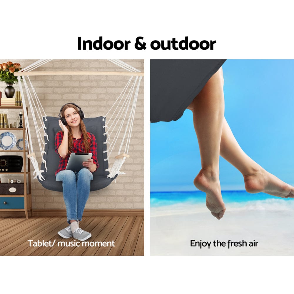 Gardeon Furniture > Outdoor > Outdoor Chairs Gardeon Hammock Chair Hanging with Armrest Camping Hammocks Grey
