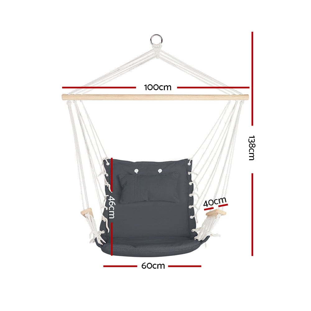 Gardeon Furniture > Outdoor > Outdoor Chairs Gardeon Hammock Chair Hanging with Armrest Camping Hammocks Grey