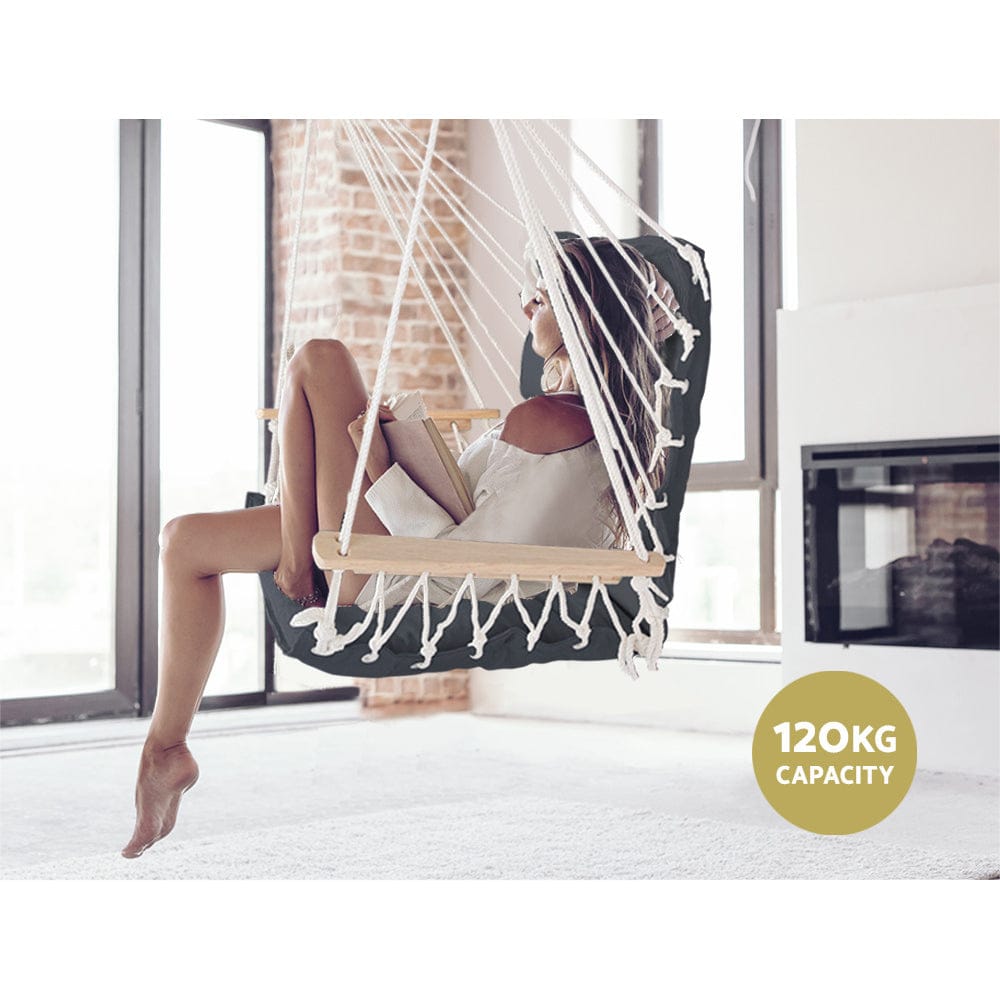 Gardeon Furniture > Outdoor > Outdoor Chairs Gardeon Hammock Chair Hanging with Armrest Camping Hammocks Grey