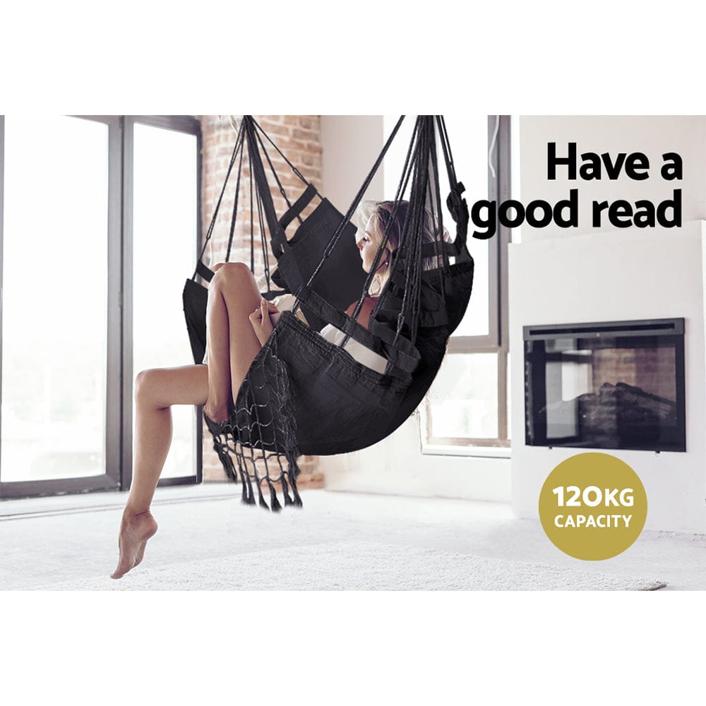 Gardeon Furniture > Outdoor > Outdoor Chairs Gardeon Hanging Hammock Chair Outdoor Swing Hammocks Tassel Grey