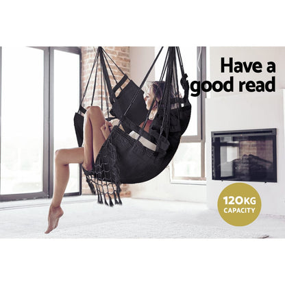 Gardeon Furniture > Outdoor > Outdoor Chairs Gardeon Hanging Hammock Chair Outdoor Swing Hammocks Tassel Grey