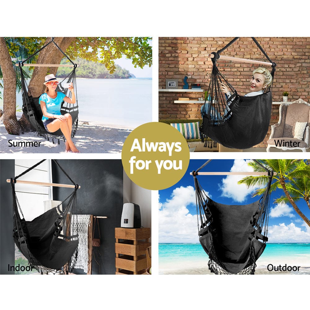 Gardeon Furniture > Outdoor > Outdoor Chairs Gardeon Hanging Hammock Chair Outdoor Swing Hammocks Tassel Grey