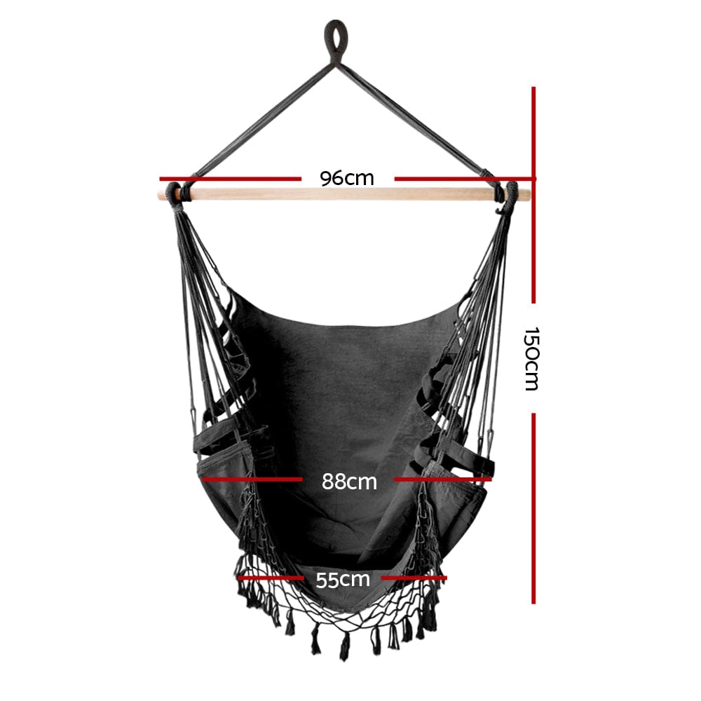 Gardeon Furniture > Outdoor > Outdoor Chairs Gardeon Hanging Hammock Chair Outdoor Swing Hammocks Tassel Grey