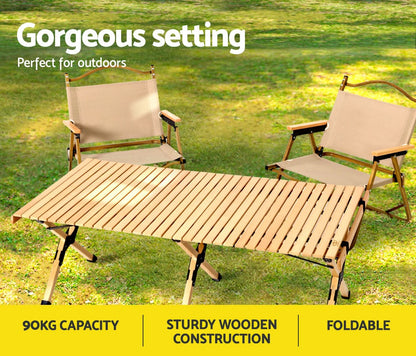 Gardeon Furniture > Outdoor > Outdoor Chairs Gardeon Outdoor Furniture Wooden Egg Roll Picnic Table Camping Desk 120CM