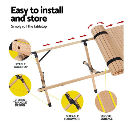 Gardeon Furniture > Outdoor > Outdoor Chairs Gardeon Outdoor Furniture Wooden Egg Roll Picnic Table Camping Desk 120CM