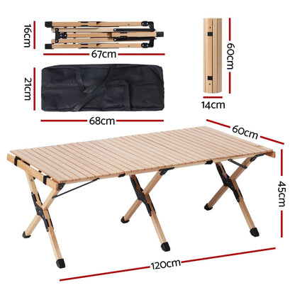 Gardeon Furniture > Outdoor > Outdoor Chairs Gardeon Outdoor Furniture Wooden Egg Roll Picnic Table Camping Desk 120CM