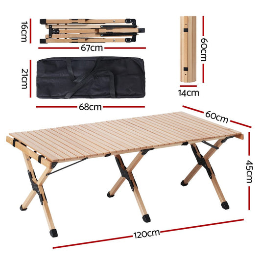 Gardeon Furniture > Outdoor > Outdoor Chairs Gardeon Outdoor Furniture Wooden Egg Roll Picnic Table Camping Desk 120CM