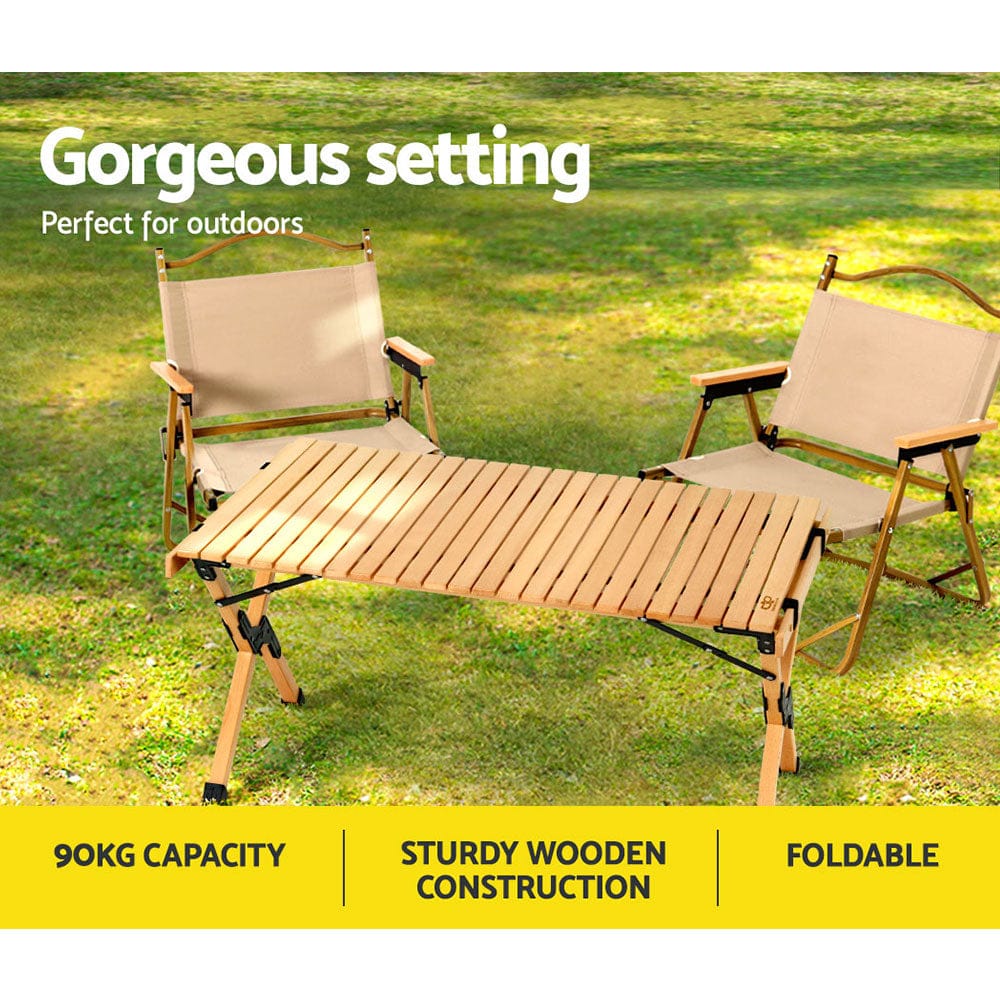 Gardeon Furniture > Outdoor > Outdoor Chairs Gardeon Outdoor Furniture Wooden Egg Roll Picnic Table Camping Desk 90CM