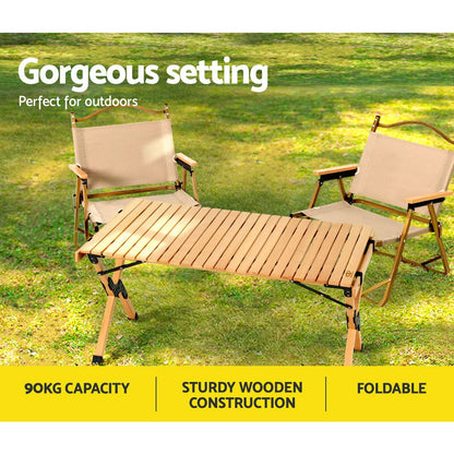 Gardeon Furniture > Outdoor > Outdoor Chairs Gardeon Outdoor Furniture Wooden Egg Roll Picnic Table Camping Desk 90CM