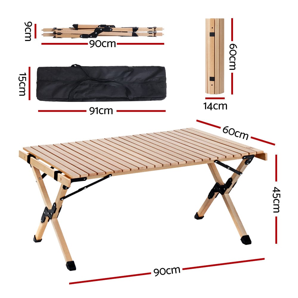 Gardeon Furniture > Outdoor > Outdoor Chairs Gardeon Outdoor Furniture Wooden Egg Roll Picnic Table Camping Desk 90CM