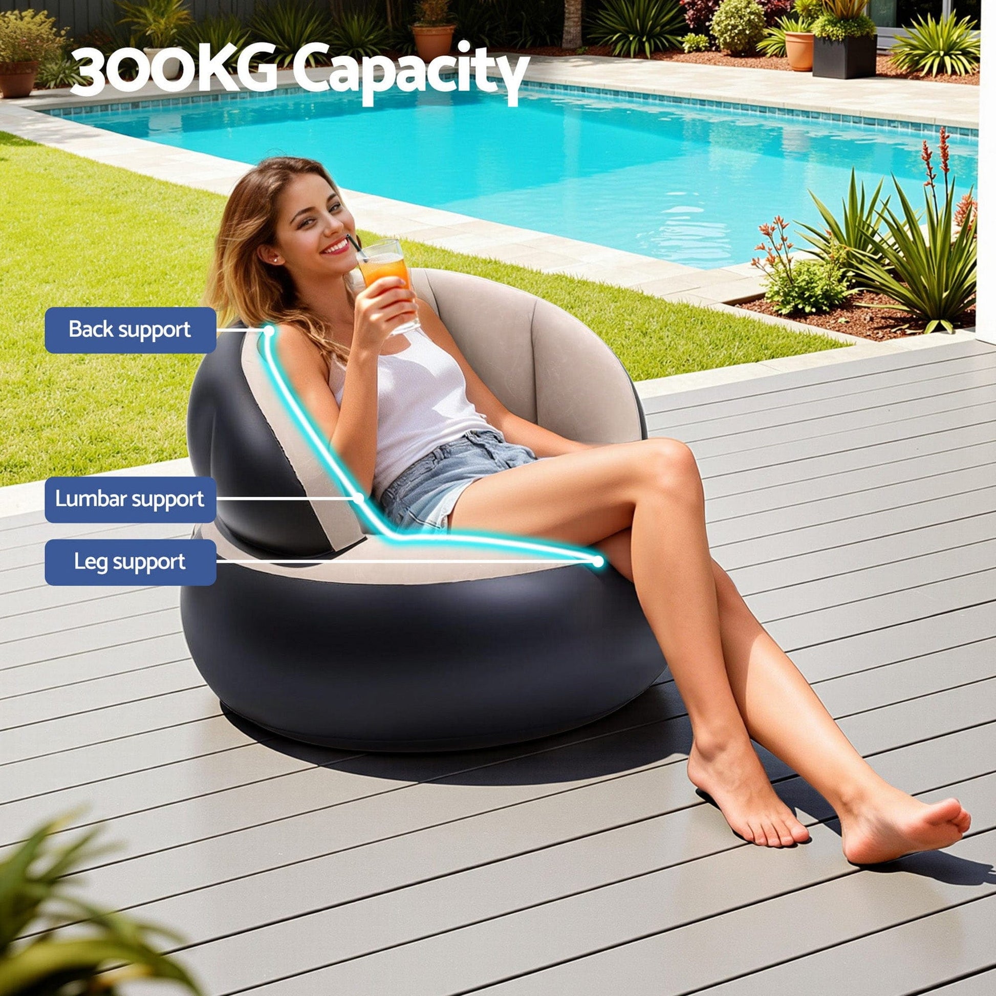 Gardeon Furniture > Outdoor > Outdoor Sofas & Lounge Sets Gardeon Inflatable Chair Blow Up Folding Air Chairs Sofa for Camping with Pump