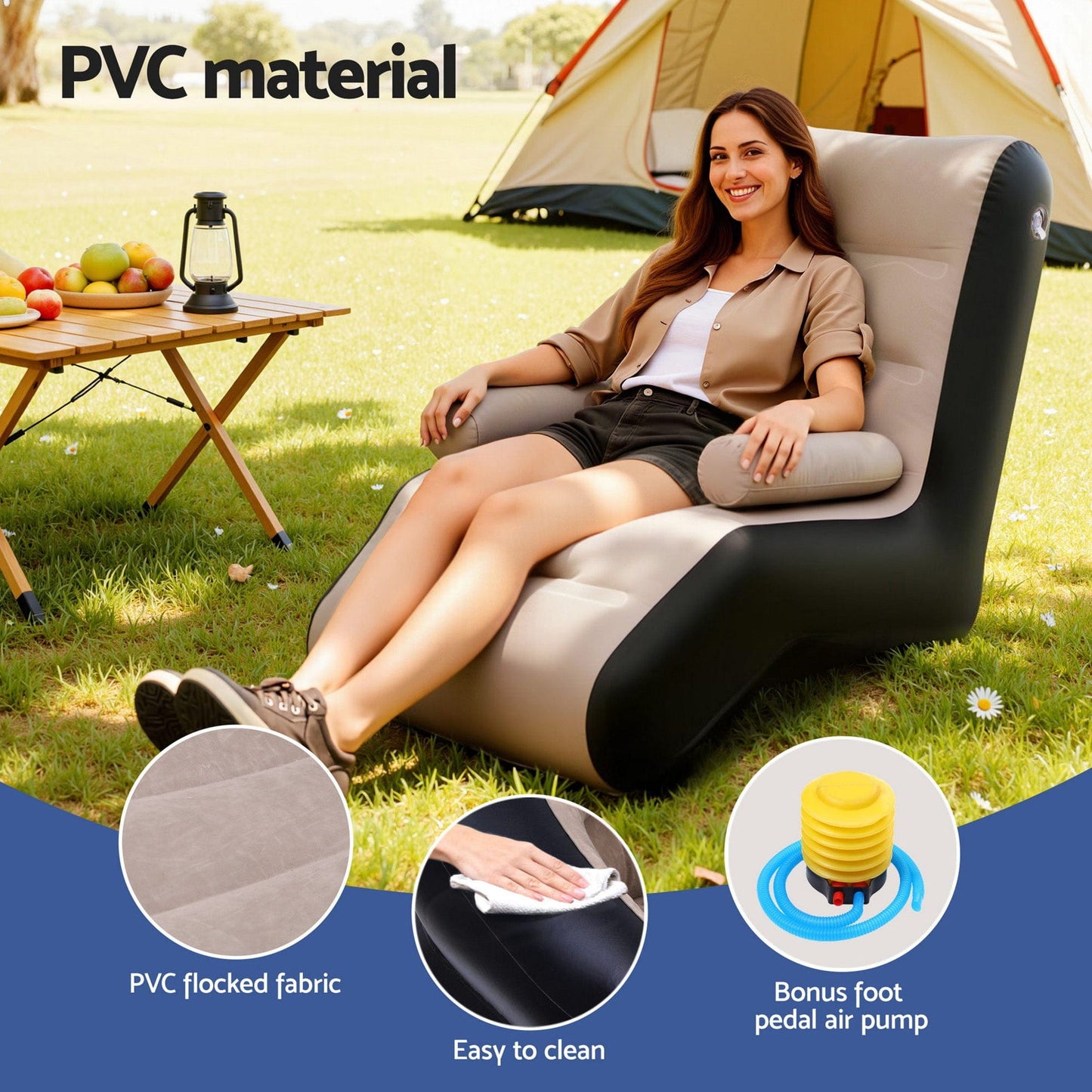 Gardeon Furniture > Outdoor > Outdoor Sofas & Lounge Sets Gardeon Inflatable Chair Sun Lounger Blow Up Folding Air Chairs Sofa for Camping with Pump