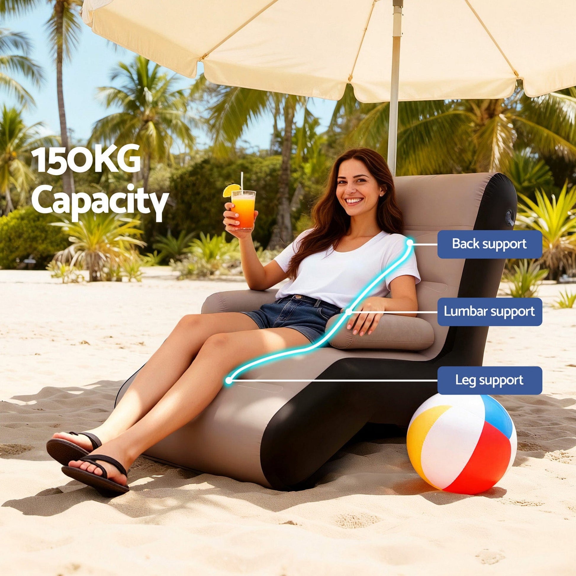 Gardeon Furniture > Outdoor > Outdoor Sofas & Lounge Sets Gardeon Inflatable Chair Sun Lounger Blow Up Folding Air Chairs Sofa for Camping with Pump