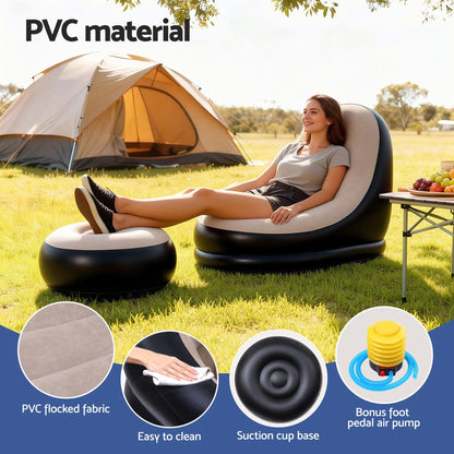 Gardeon Furniture > Outdoor > Outdoor Sofas & Lounge Sets Gardeon Inflatable Chair with Ottoman Air Sofa Blow Up Air Chair for Camping with Pump
