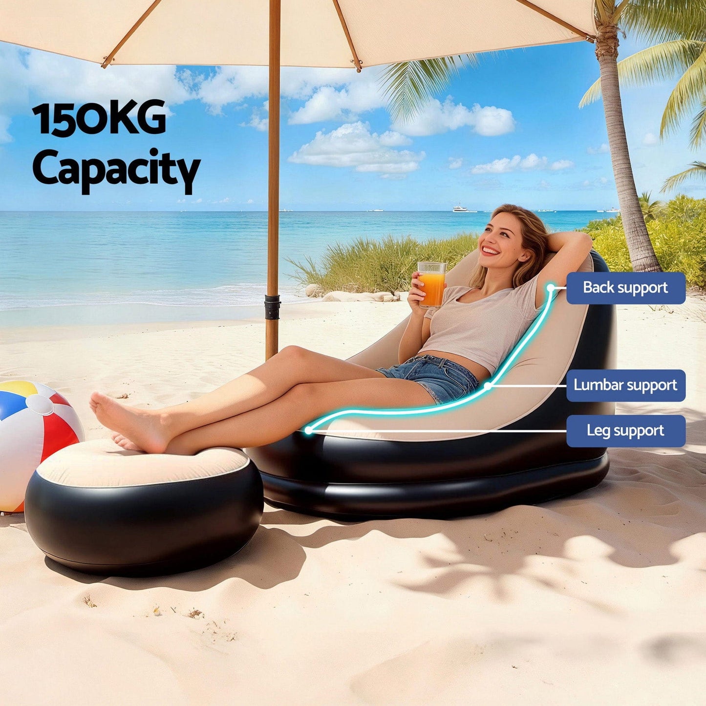 Gardeon Furniture > Outdoor > Outdoor Sofas & Lounge Sets Gardeon Inflatable Chair with Ottoman Air Sofa Blow Up Air Chair for Camping with Pump