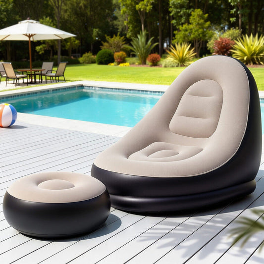 Gardeon Furniture > Outdoor > Outdoor Sofas & Lounge Sets Gardeon Inflatable Chair with Ottoman Air Sofa Blow Up Air Chair for Camping with Pump