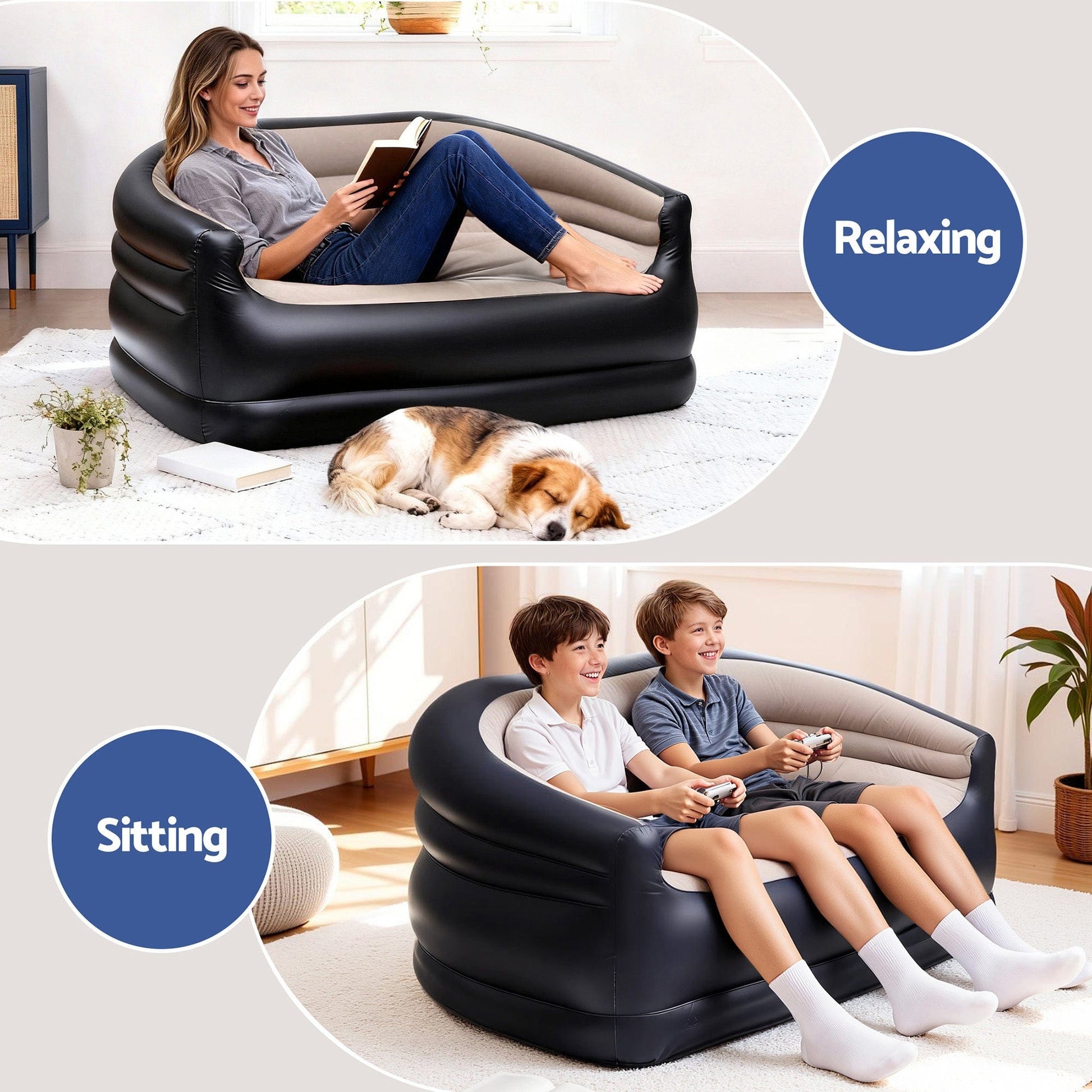 Gardeon Furniture > Outdoor > Outdoor Sofas & Lounge Sets Gardeon Outdoor Air Sofa Inflatable Couch Two-Seater Lounge Chair with Pump Blow Up Couches for Camping