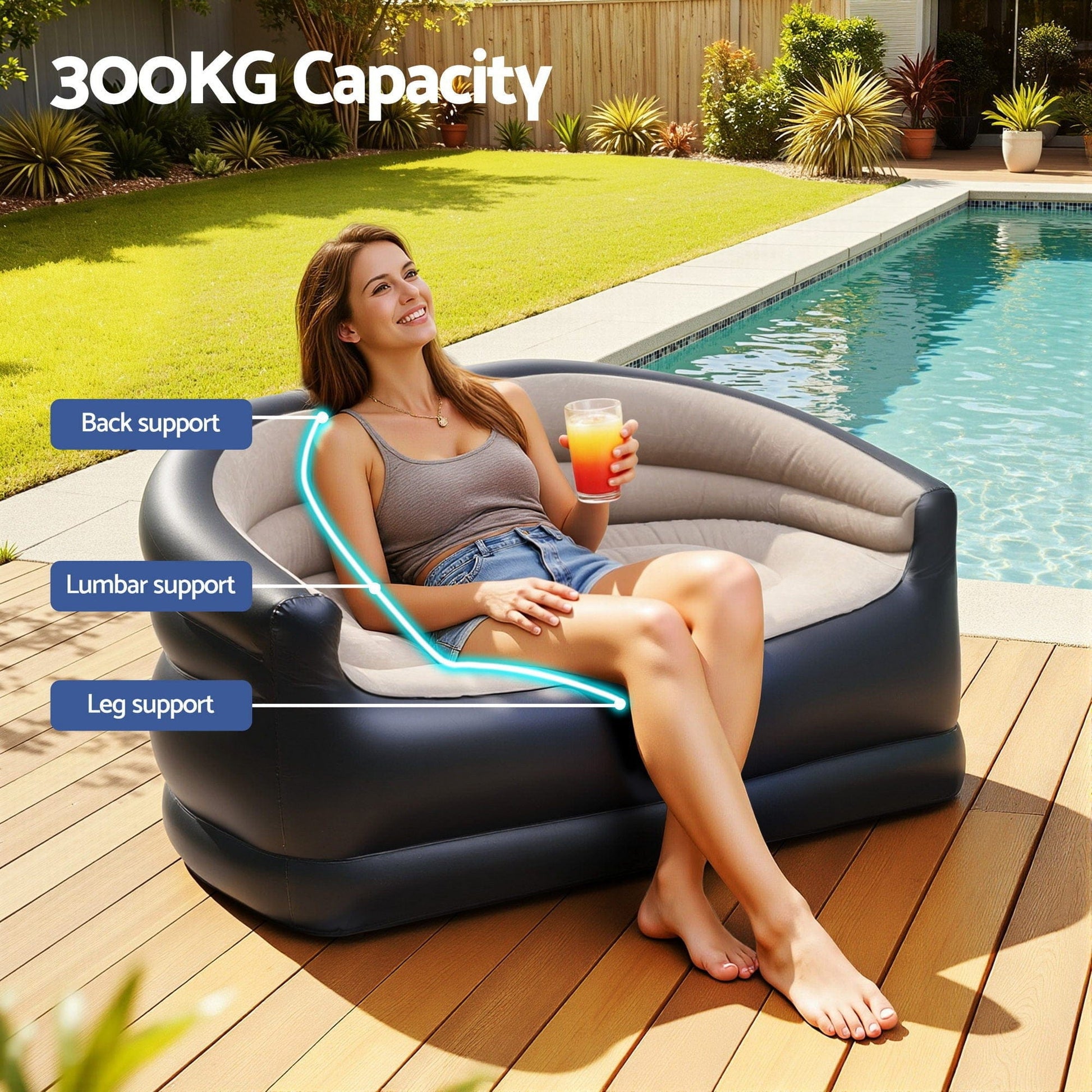 Gardeon Furniture > Outdoor > Outdoor Sofas & Lounge Sets Gardeon Outdoor Air Sofa Inflatable Couch Two-Seater Lounge Chair with Pump Blow Up Couches for Camping