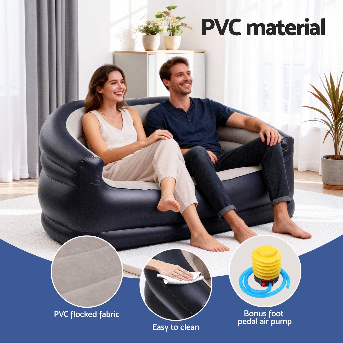 Gardeon Furniture > Outdoor > Outdoor Sofas & Lounge Sets Gardeon Outdoor Air Sofa Inflatable Couch Two-Seater Lounge Chair with Pump Blow Up Couches for Camping