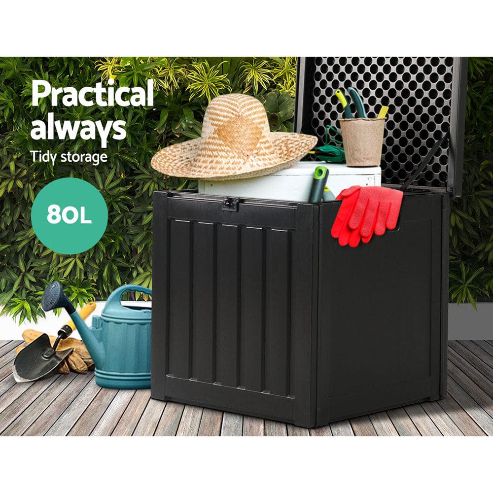 Gardeon Furniture > Outdoor > Outdoor Storage Boxes Gardeon Outdoor Storage Box 80L Container Lockable Garden Toy Tool Shed Black